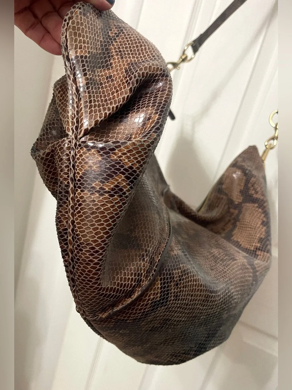 G.I.L.I Got It Love it Milano Large Brown Black Python Embossed Leather Hobo Bag
